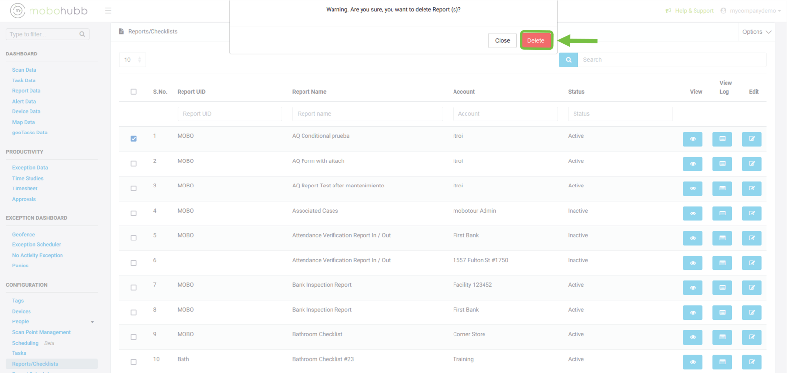 How to Delete Report/Checklist – mobohubb